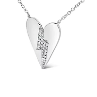 .925 Sterling Silver Diamond Broken Heart Pendant Necklace - 18" Inches