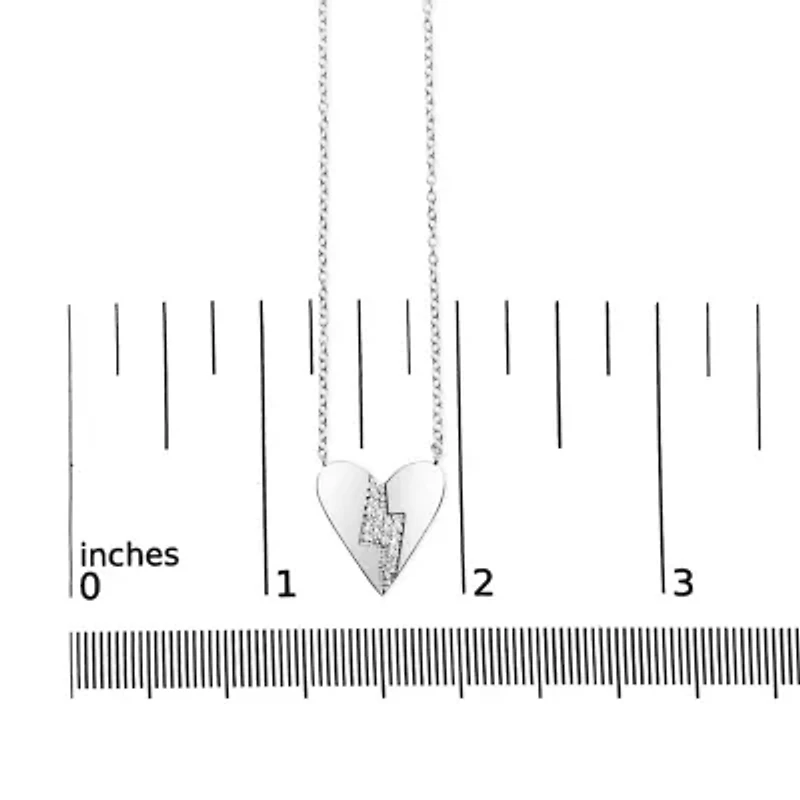 .925 Sterling Silver Diamond Broken Heart Pendant Necklace - 18" Inches