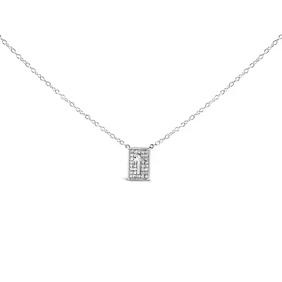 .925 Sterling Silver 1/10 Ctw Diamond Inlaid Cross Dog Tag Pendant Necklace - 18"