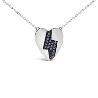 925 Sterling Silver 1/3 Blue Diamond Heart and Lightning Bolt Pendant Necklace