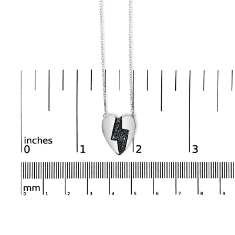 925 Sterling Silver 1/3 Blue Diamond Heart and Lightning Bolt Pendant Necklace