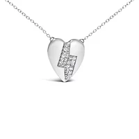 925 Sterling Silver 1/3 Diamond Heart and Lightning Bolt Pendant Necklace - Inches