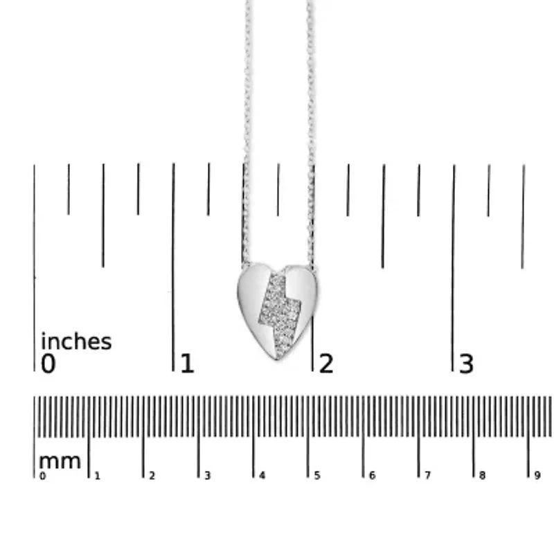 925 Sterling Silver 1/3 Diamond Heart and Lightning Bolt Pendant Necklace - Inches