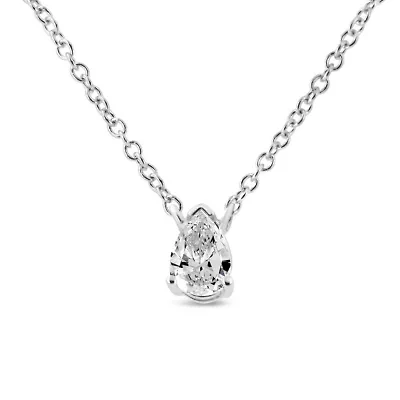 14K White Gold 1/ Cttw Pear Shape Solitaire Diamond 18" Pendant Necklace