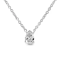 14K White Gold 1/ Cttw Pear Shape Solitaire Diamond 18" Pendant Necklace