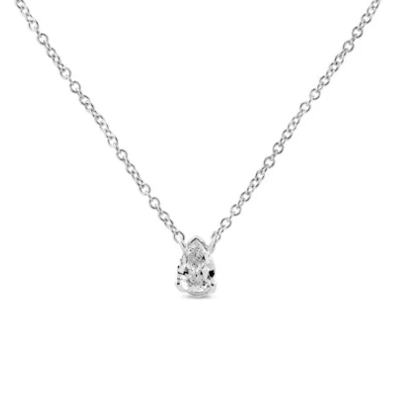 14K White Gold 1/ Cttw Pear Shape Solitaire Diamond 18" Pendant Necklace