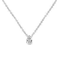 14K White Gold 1/ Cttw Pear Shape Solitaire Diamond 18" Pendant Necklace