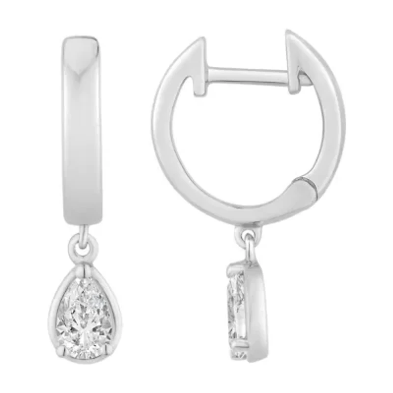Lab Created 1/2 ct. t.w. Lab Grown Diamond Pear Stone Dangle Hoop Earrings in 10K Gold
