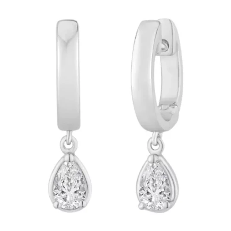 Lab Created 1/2 ct. t.w. Lab Grown Diamond Pear Stone Dangle Hoop Earrings in 10K Gold