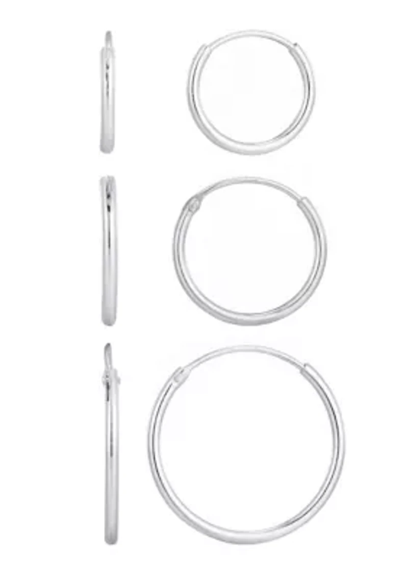 .925 Sterling Silver Set of 3 Endless Hoop Earrings