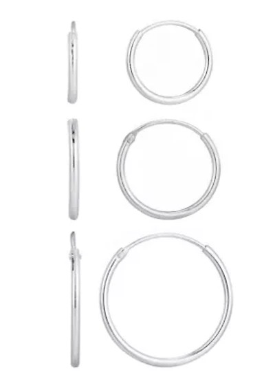 .925 Sterling Silver Set of 3 Endless Hoop Earrings