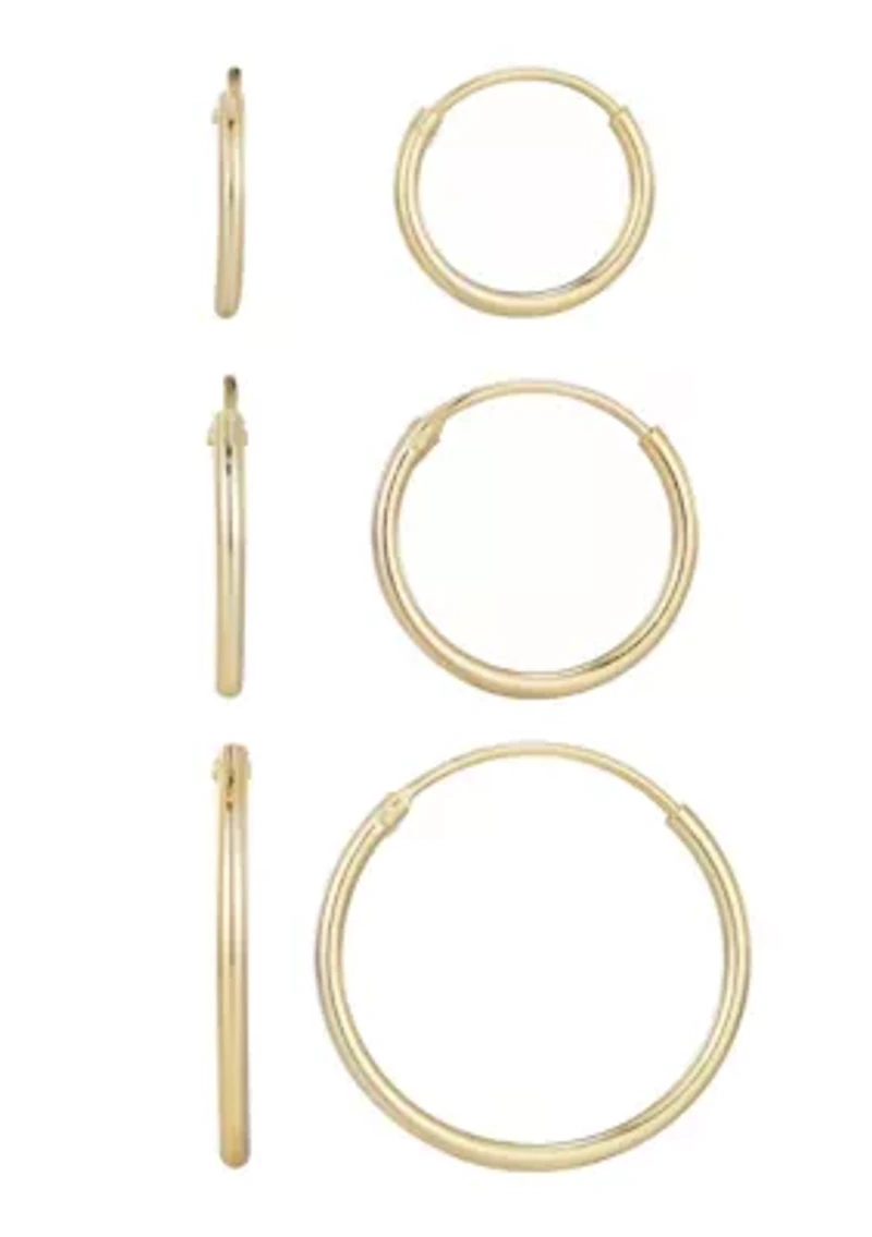 14k Gold Vermeil .925 Sterling Silver Set of 3 Endless Hoop Earrings