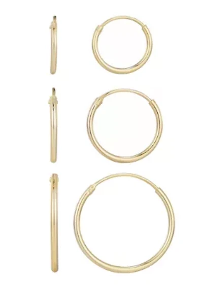 14k Gold Vermeil .925 Sterling Silver Set of 3 Endless Hoop Earrings