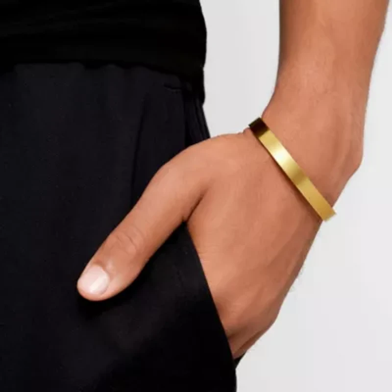 Men's Tarnish Resistant 14k Gold Plated 7mm Cuff Bracelet