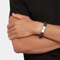 Men's Tarnish Resistant Rhodium Plated Magnetic Brown Leather Bracelet