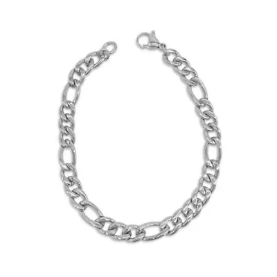 Men's Tarnish Resistant Rhodium Plated 9 7mm Figaro Chain Bracelet