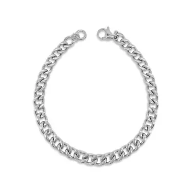 Men's Tarnish Resistant Rhodium Plated 9 7mm Cuban Chain Bracelet