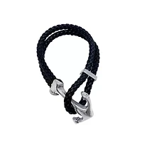 Men's Tarnish Resistant Rhodium Plated Leather and Anchor Hook Bracelet
