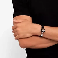 Men's Tarnish Resistant Rhodium Plated Leather and Anchor Hook Bracelet