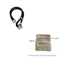 Men's Tarnish Resistant Rhodium Plated Leather and Anchor Hook Bracelet