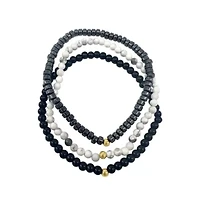 Triple Stretch Bead Bracelet Set white black silver