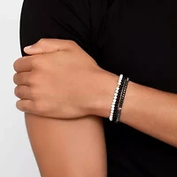 Triple Stretch Bead Bracelet Set white black silver