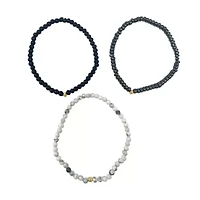 Triple Stretch Bead Bracelet Set white black silver