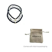 Triple Stretch Bead Bracelet Set white black silver