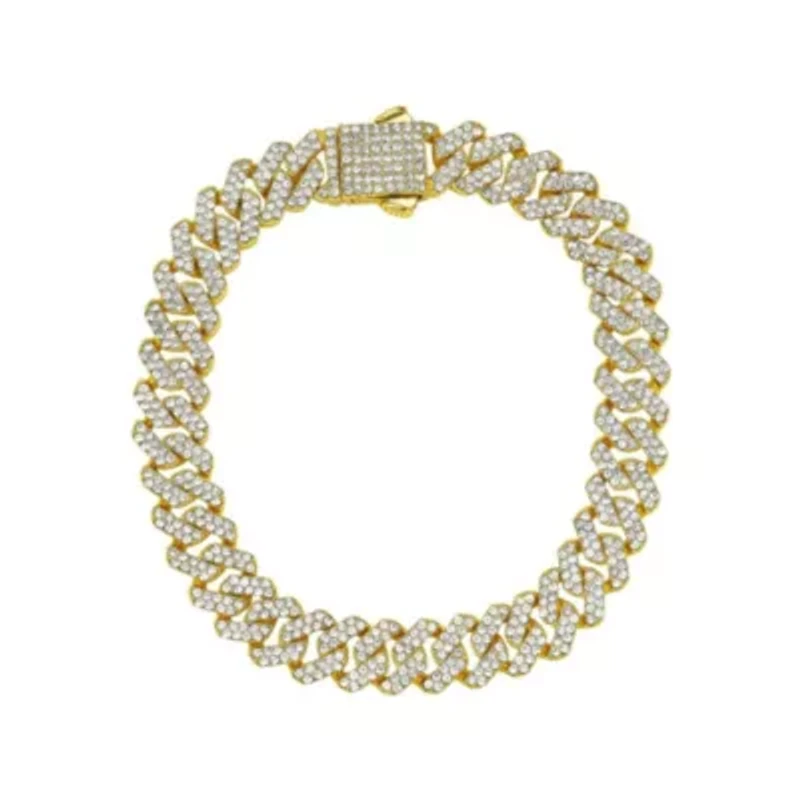 Men's 14k Gold Plated 10mm Cuban Edge Chain Bracelet with CZ