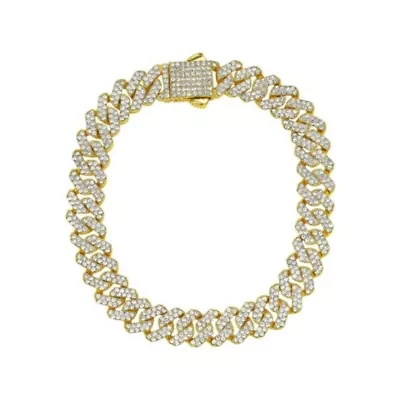 Men's 14k Gold Plated 10mm Cuban Edge Chain Bracelet with CZ