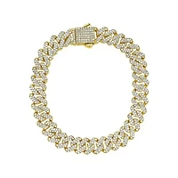 Men's 14k Gold Plated 10mm Cuban Edge Chain Bracelet with CZ