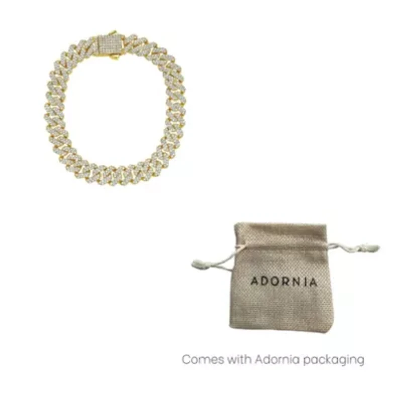 Men's 14k Gold Plated 10mm Cuban Edge Chain Bracelet with CZ