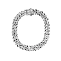 Men's Rhodium Plated 10mm Cuban Edge Chain Bracelet with CZ