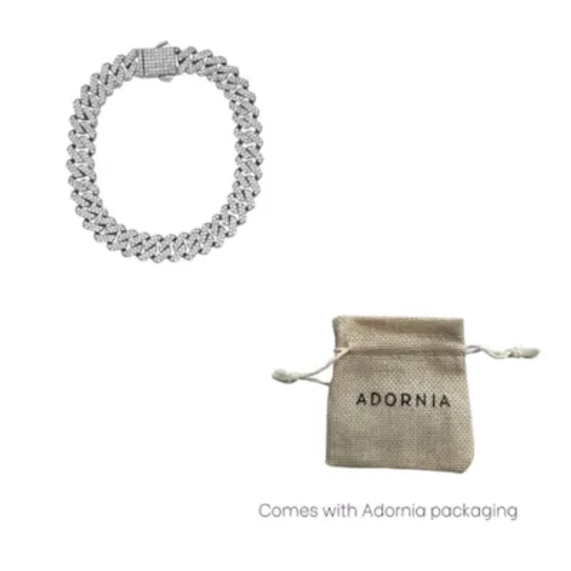 Men's Rhodium Plated 10mm Cuban Edge Chain Bracelet with CZ