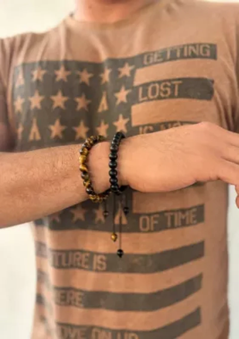 Adjustable Men's Black and Tiger's Eye Bracelet Set