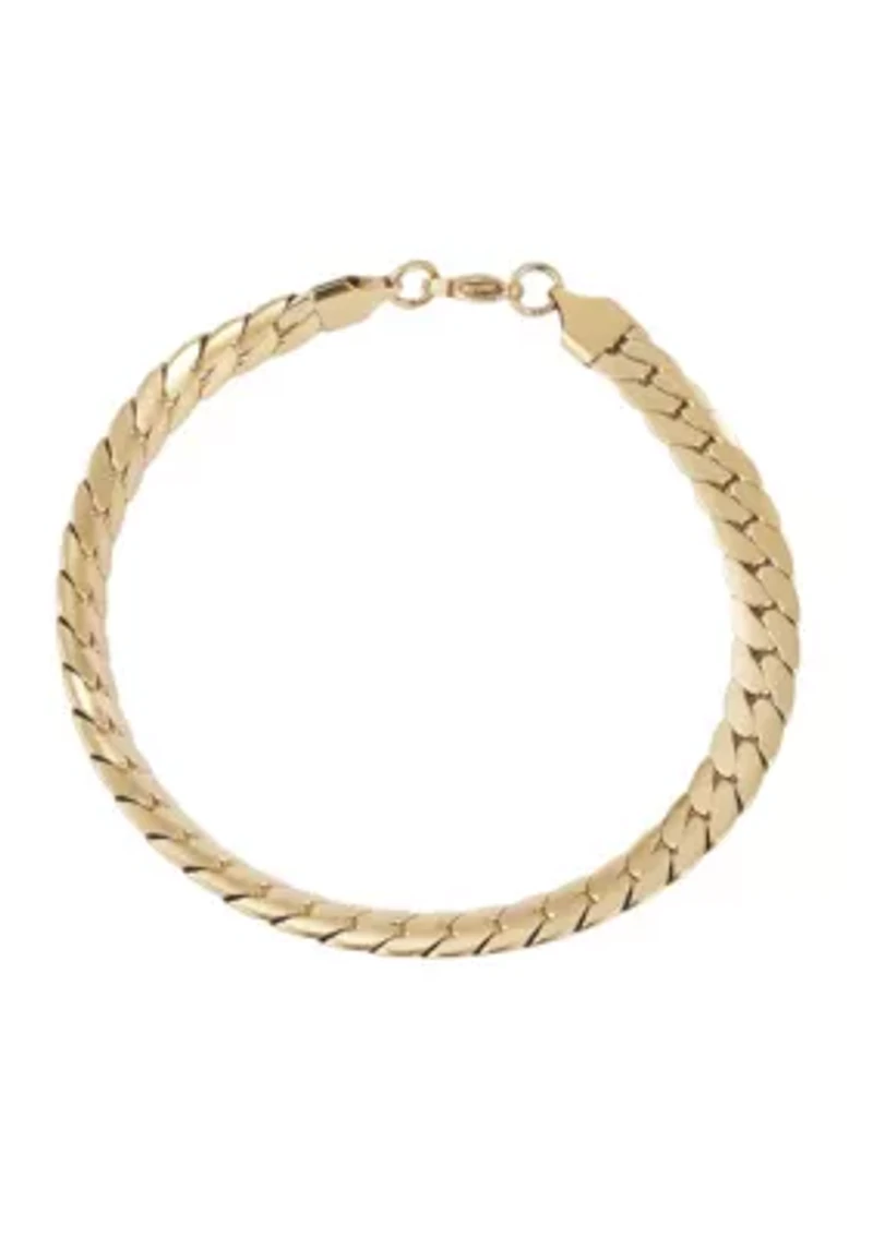 Tarnish Resistant Men's 18k Gold Plated Flat Curb Chain Bracelet