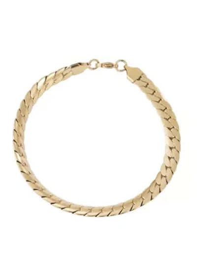 Tarnish Resistant Men's 18k Gold Plated Flat Curb Chain Bracelet