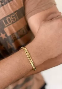 Tarnish Resistant Men's 18k Gold Plated Flat Curb Chain Bracelet