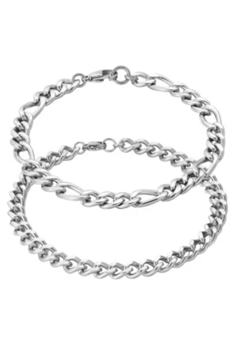 Tarnish Resistant Men's Set of Two Silver Chain Bracelets