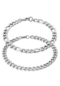 Tarnish Resistant Men's Set of Two Silver Chain Bracelets