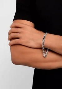 Tarnish Resistant Men's Set of Two Silver Chain Bracelets
