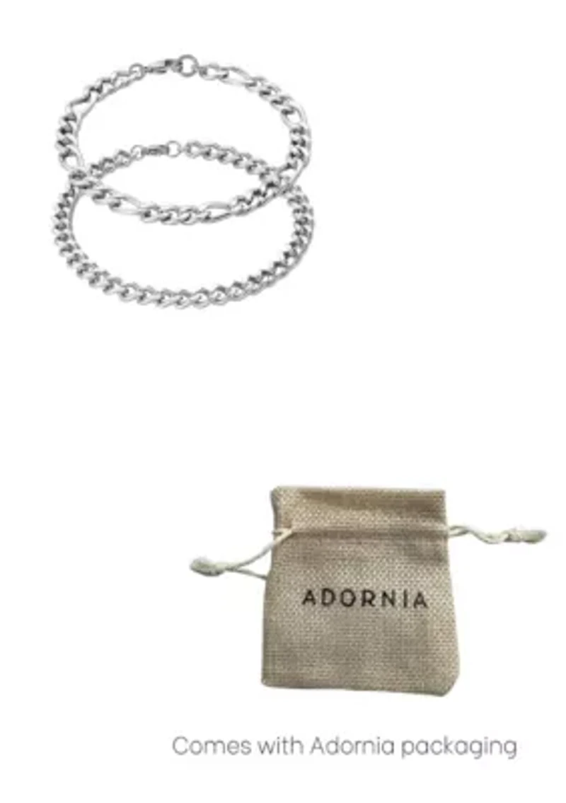 Tarnish Resistant Men's Set of Two Silver Chain Bracelets