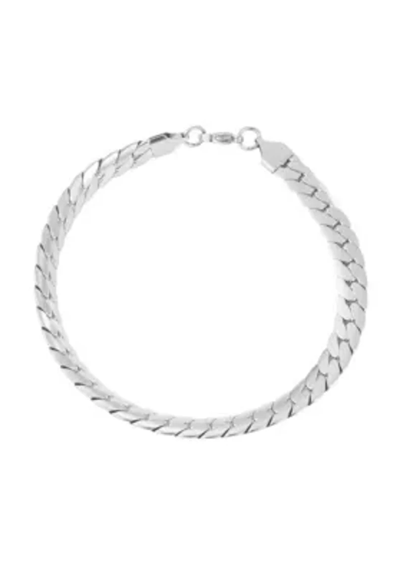 Tarnish Resistant Men's Silver Plated Flat Curb Chain Bracelet