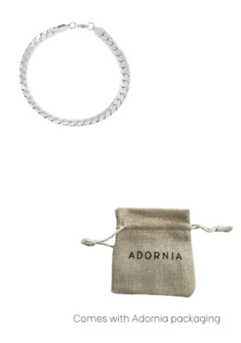 Tarnish Resistant Men's Silver Plated Flat Curb Chain Bracelet
