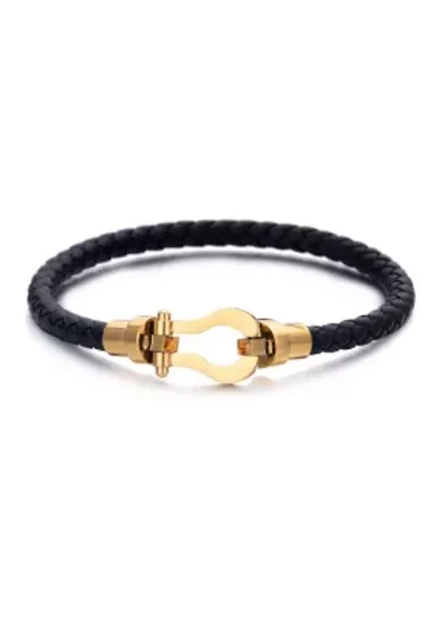 Tarnish Resistant 18k Gold Plated Magnetic Leather Bracelet