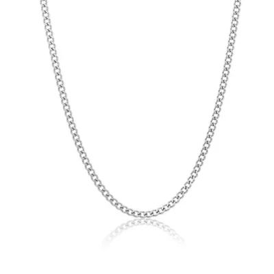 Men's Tarnish Resistant Rhodium Plated 24 3mm Cuban Curb Chain