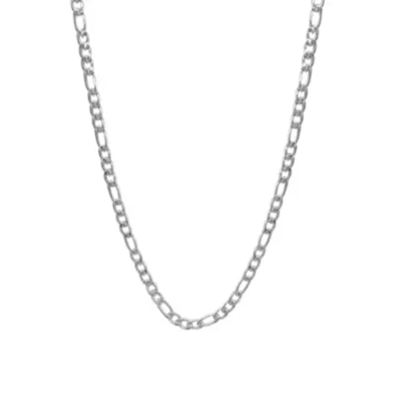 Men's Tarnish Resistant Rhodium Plated 24 6mm Figaro Chain Necklace