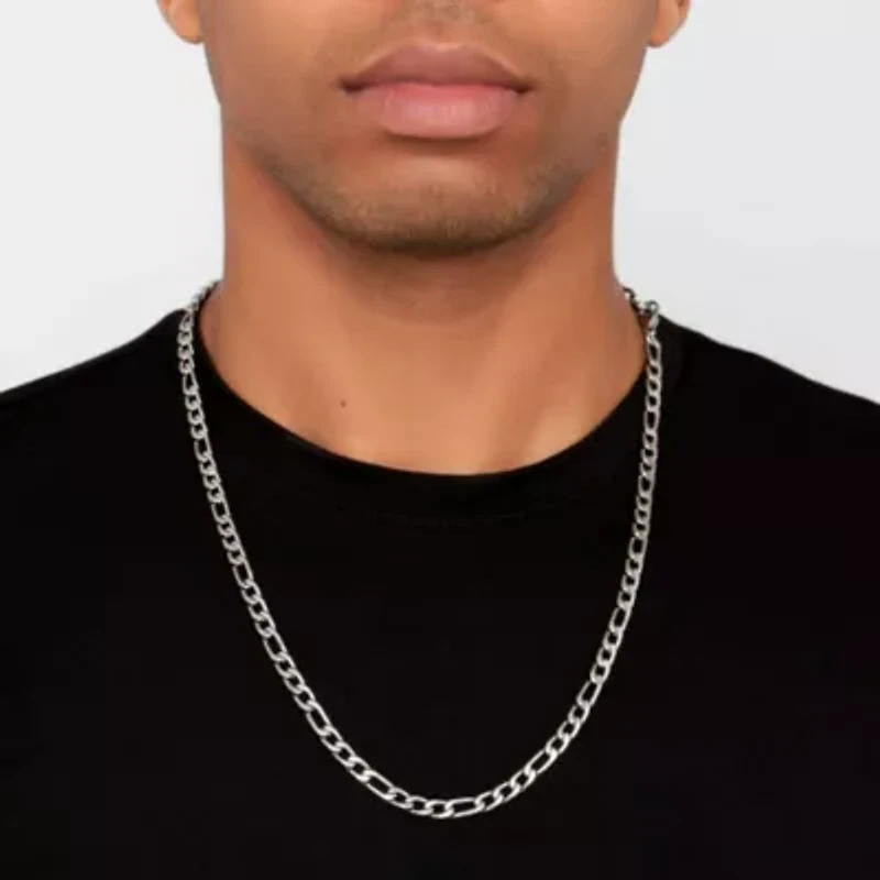 Men's Tarnish Resistant Rhodium Plated 24 6mm Figaro Chain Necklace