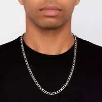 Men's Tarnish Resistant Rhodium Plated 24 6mm Figaro Chain Necklace