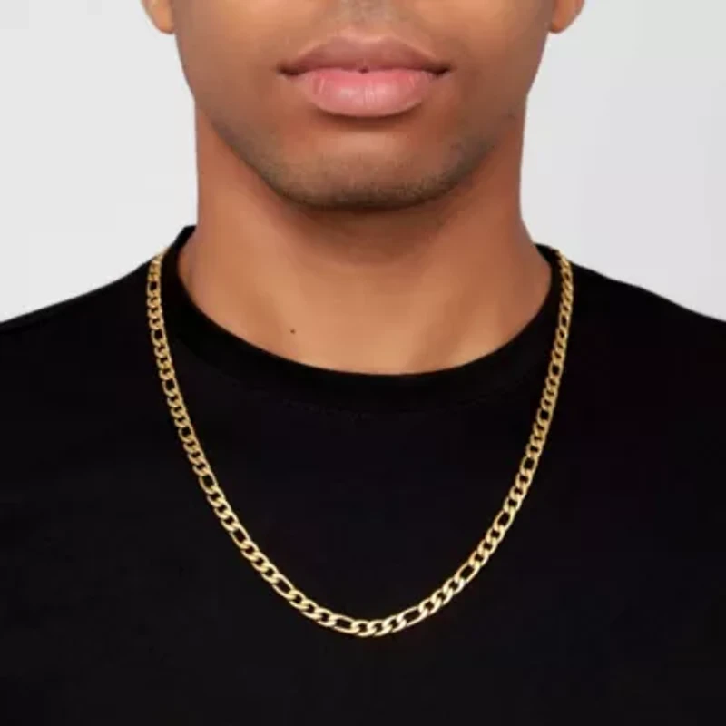 Men's Tarnish Resistant 14k Gold Plated 24 6mm Figaro Chain Necklace
